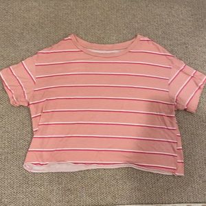 pink striped crop t-shirt from pink! worn 1 time!